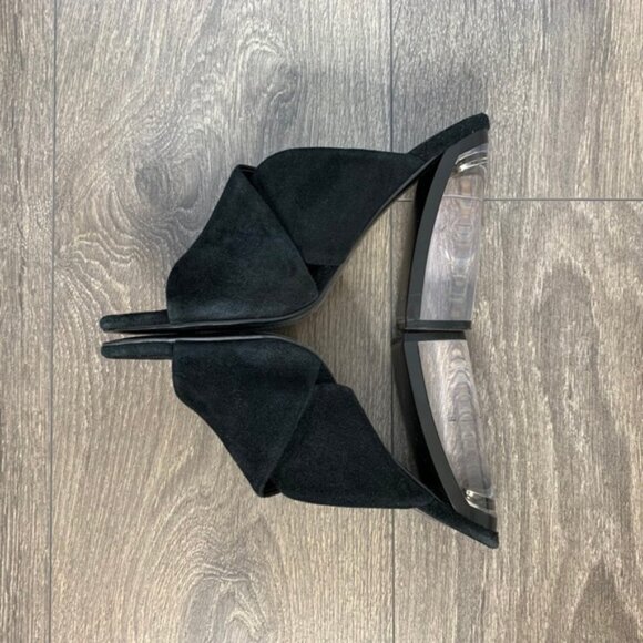 Revolve Kendall & Kylie Karmen Mules heels CrissCross Lucite Acrylic Clear Suede - Picture 15 of 16